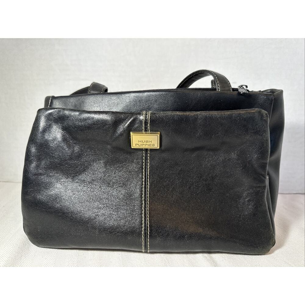 Hush Puppies Black Leather Purse Gold‎ Logo